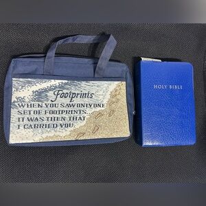 Holy Bible with footprint carrying bag. Very nice. Barely used. Christian.